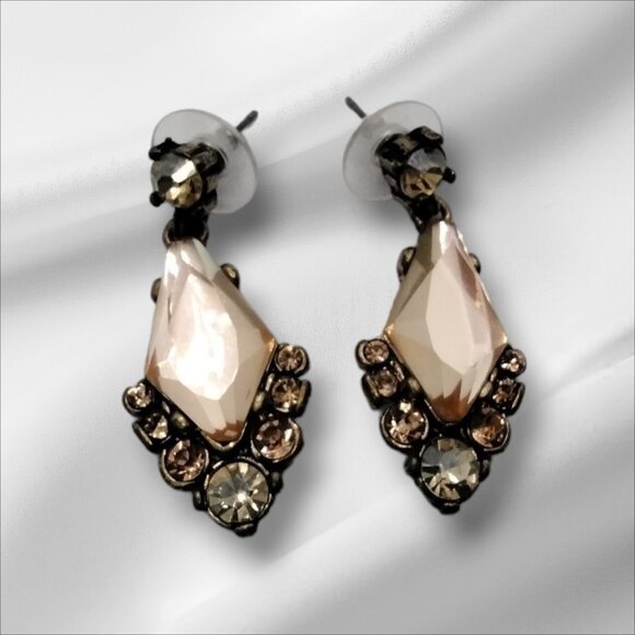 Vintage Faux Blush Diamond Stones Drop Champagne Earrings - Picture 3 of 5
